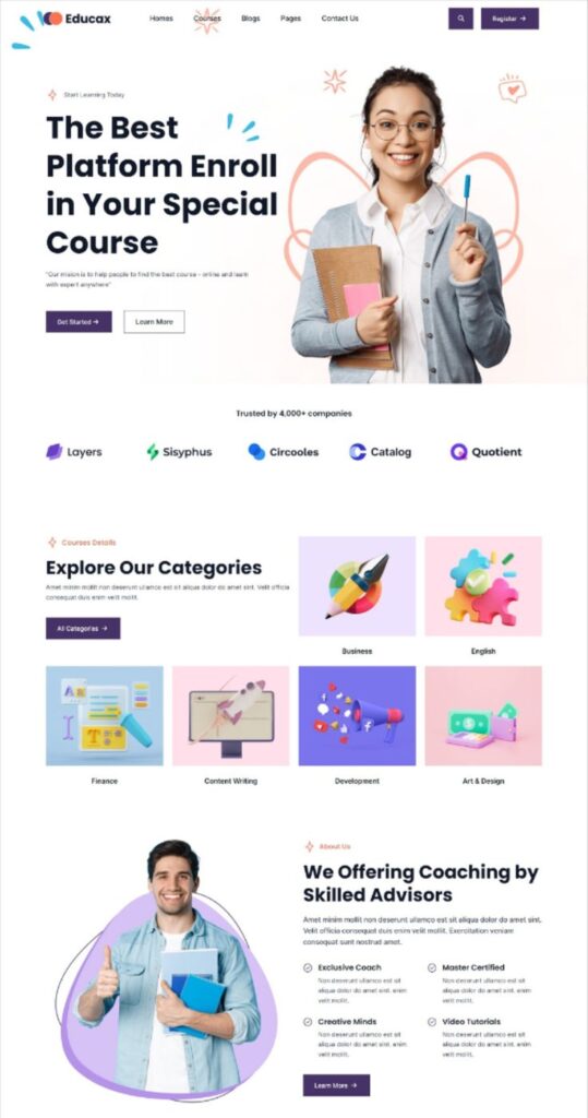 educational homepage website design